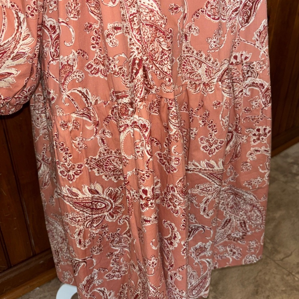 Mustard Seed Womens Blush Pink Floral Paisley Square Neck Babydoll Dress Medium - Picture 3 of 11